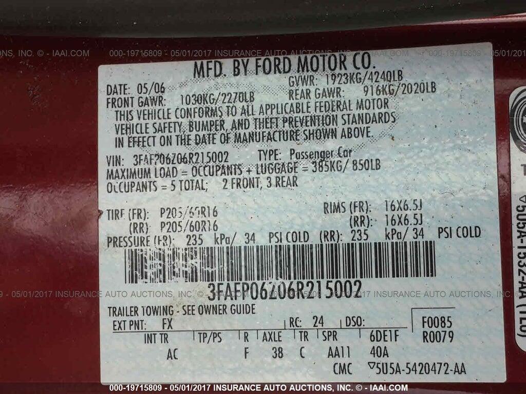 3FAFP06Z06R215002 2006 FORD FUSION photo no. 9