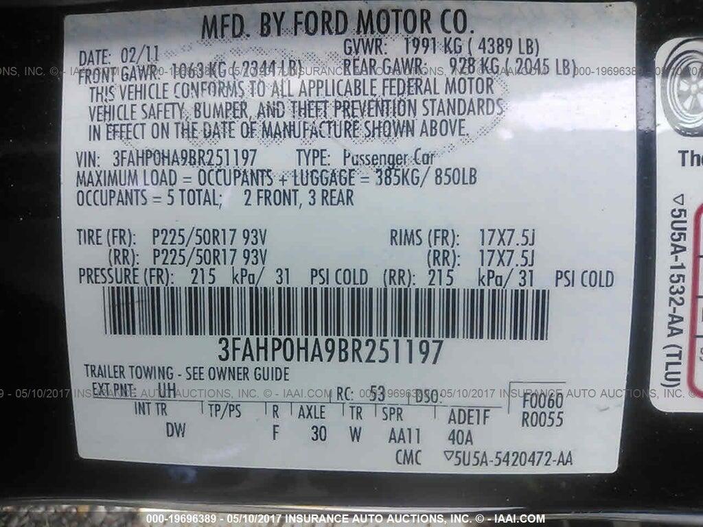 3FAHP0HA9BR251197 2011 FORD FUSION photo no. 9