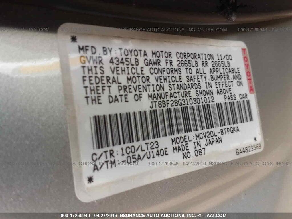 JT8BF28G310301012 2001 LEXUS ES photo no. 9