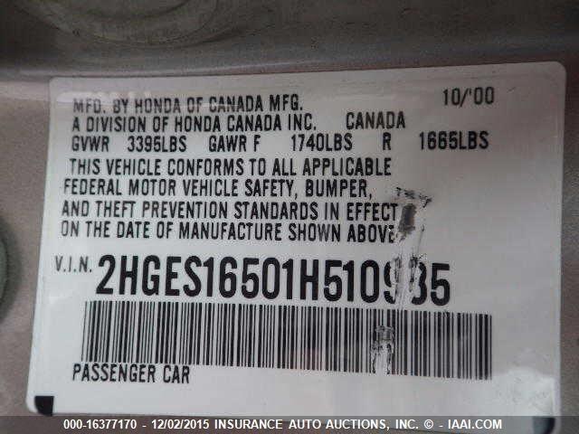 2HGES16501H510985 2001 HONDA CIVIC photo no. 9