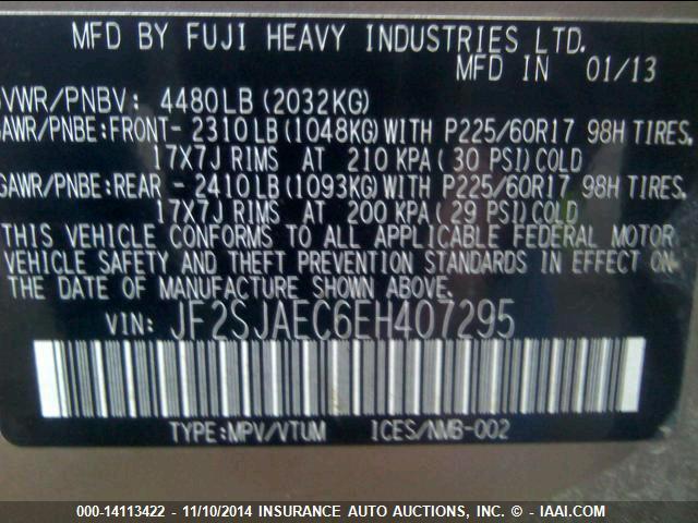JF2SJAEC6EH407295 2014 SUBARU FORESTER photo no. 9