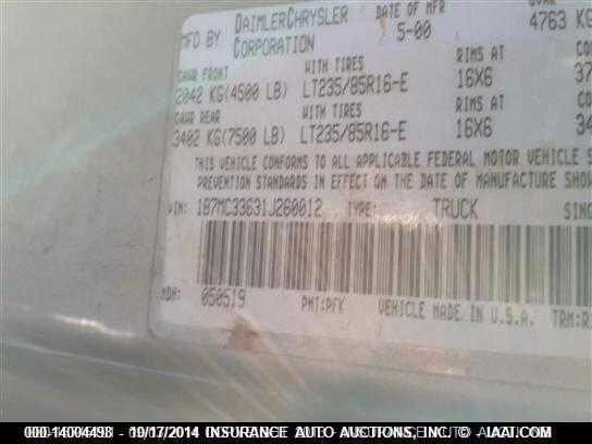1B7MC33631J260012 2001 DODGE RAM TRUCK photo no. 9