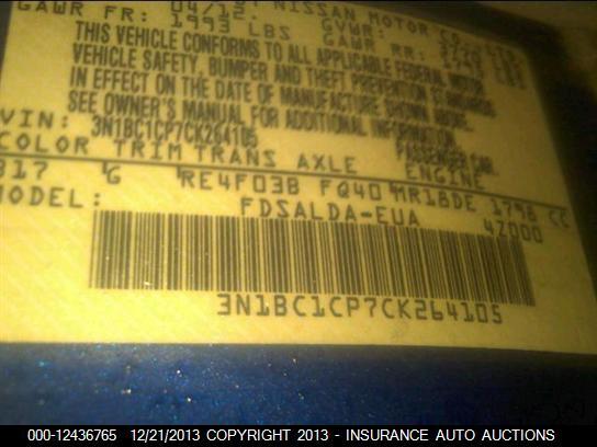 3N1BC1CP7CK264105 2012 NISSAN VERSA photo no. 9