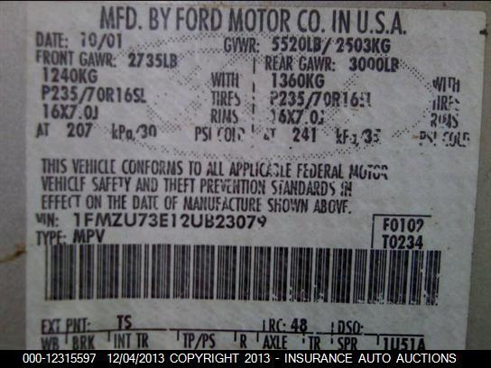 1FMZU73E12UB23079 2002 FORD EXPLORER photo no. 9