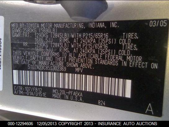 5TDZA23C85S302369 2005 TOYOTA SIENNA photo no. 9