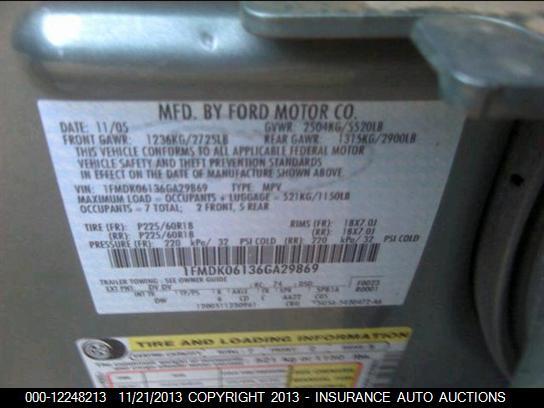1FMDK06136GA29869 2006 FORD FREESTYLE photo no. 9