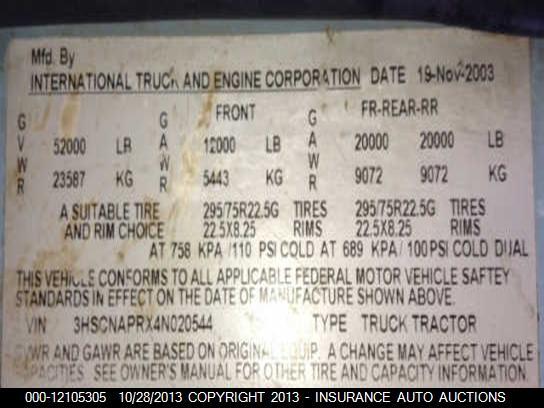 3HSCNAPRX4N020544 2004 INTERNATIONAL 9400 photo no. 10