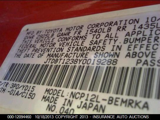 JTDBT1238Y0019288 2000 TOYOTA ECHO photo no. 9
