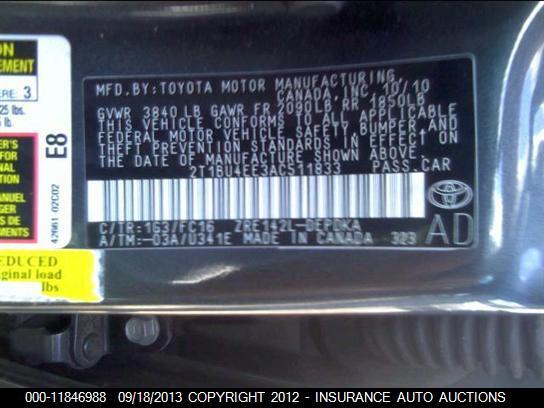 2T1BU4EE3AC511833 2010 TOYOTA COROLLA photo no. 9
