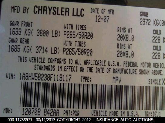 1A8HW58238F119117 2008 CHRYSLER ASPEN photo no. 9