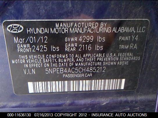 5NPEB4AC5CH485212 2012 HYUNDAI SONATA photo no. 9