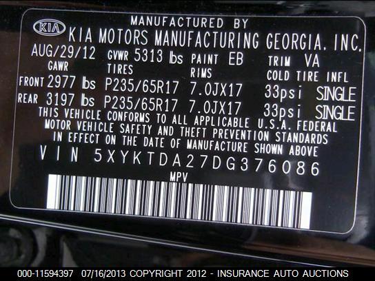 5XYKTDA27DG376086 2013 KIA SORENTO photo no. 9