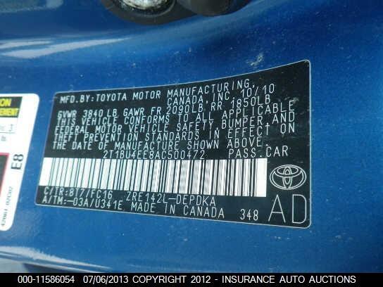 2T1BU4EE8AC500472 2010 TOYOTA COROLLA photo no. 9