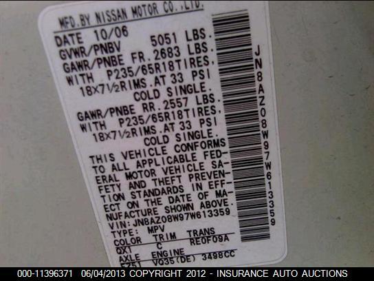 JN8AZ08W97W613359 2007 NISSAN MURANO photo no. 9