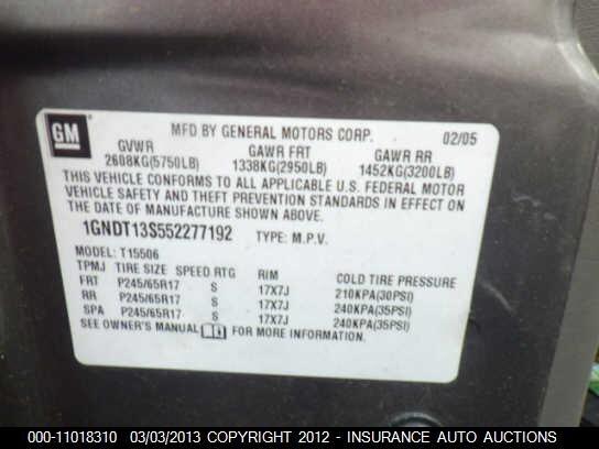 1GNDT13S552277192 2005 CHEVROLET TRAILBLAZER photo no. 9