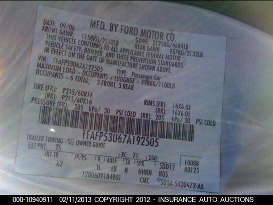 1FAFP53U67A192505 2007 FORD TAURUS photo no. 9