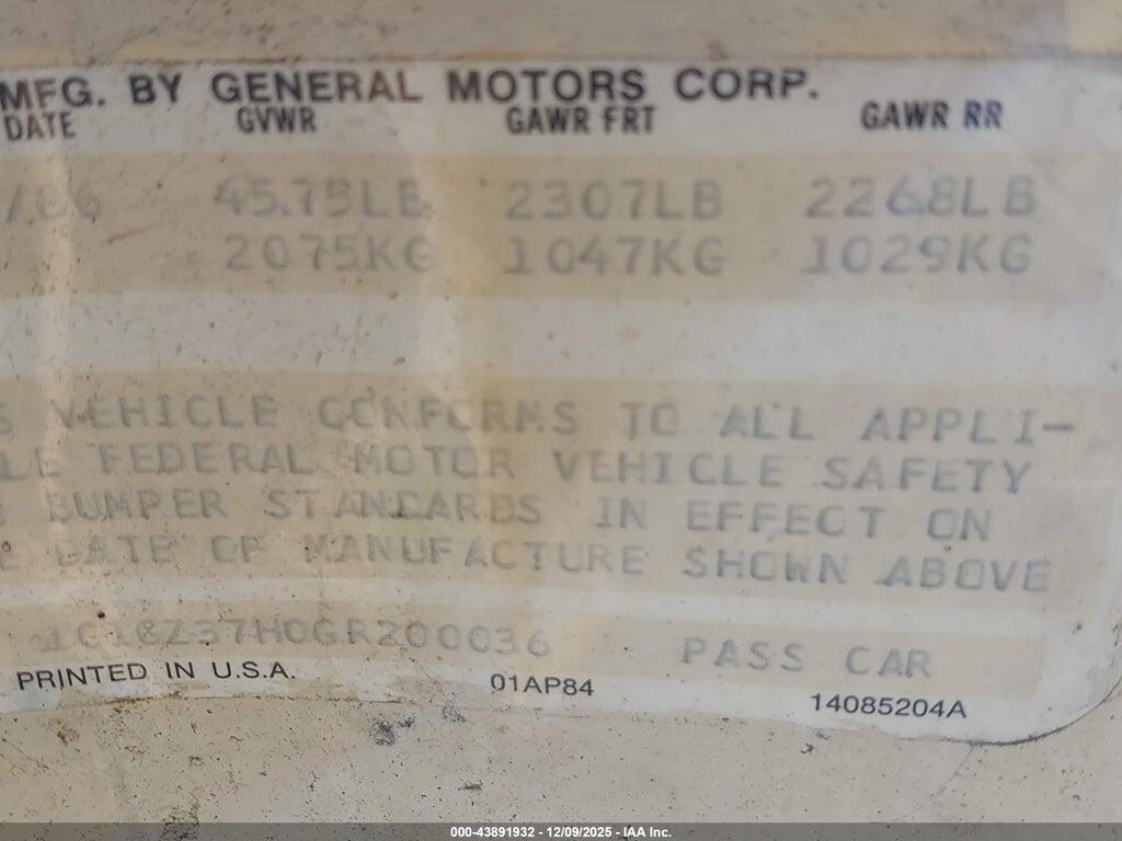 1G1GZ3780GR200036 1986 CHEVROLET MONTE CARLO photo no. 9