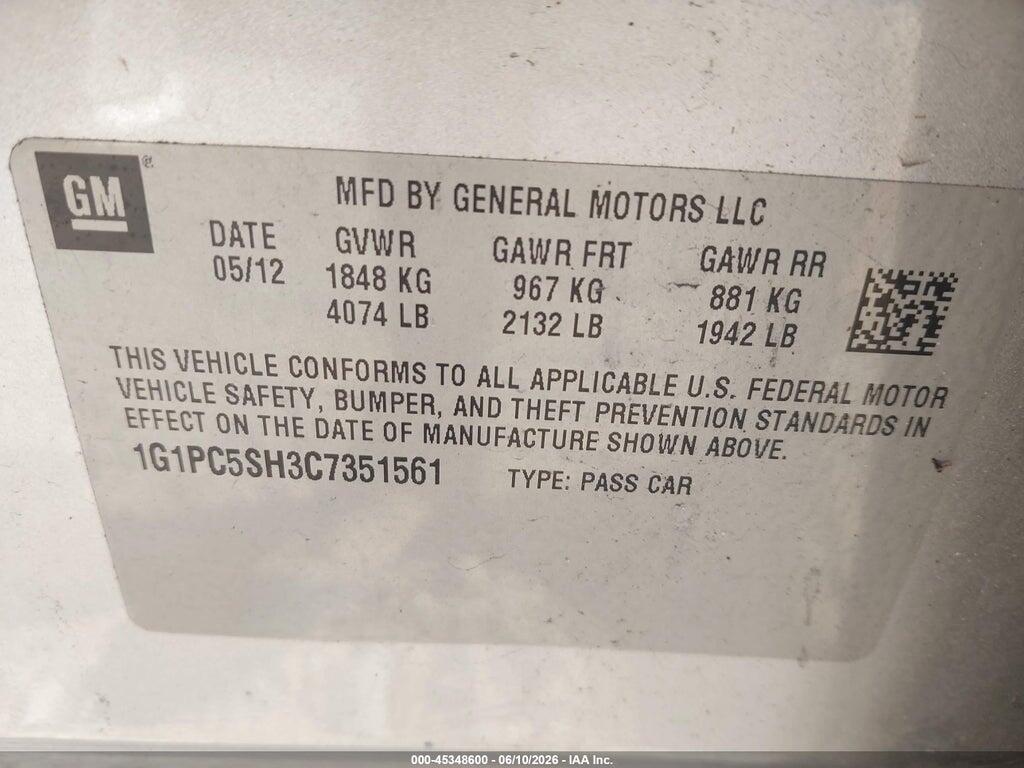 1G1PC5SH3C7351561 2012 CHEVROLET CRUZE photo no. 9
