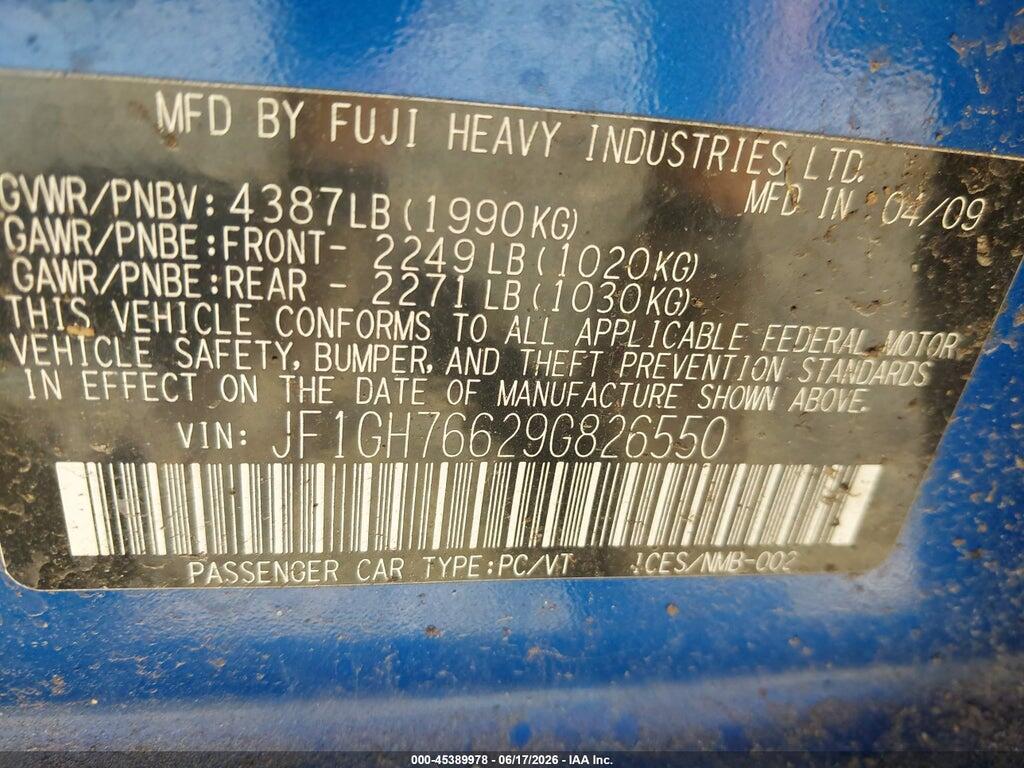 JF1GH76629G826550 2009 SUBARU IMPREZA photo no. 9