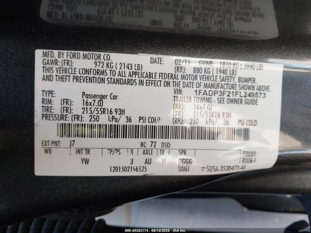 1FADP3F21FL249573 2015 FORD FOCUS photo no. 9