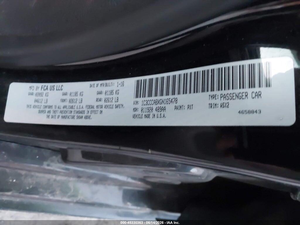 1C3CCCABXGN165478 2016 CHRYSLER 200 photo no. 9