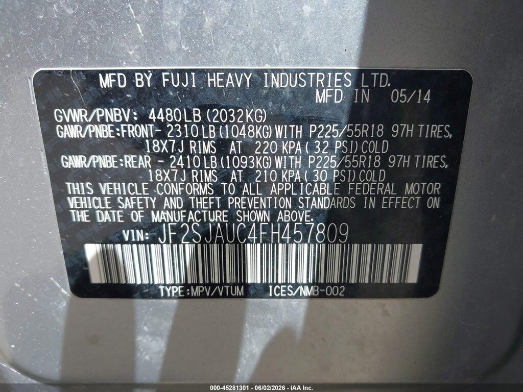 JF2SJAUC4FH457809 2015 SUBARU FORESTER photo no. 9