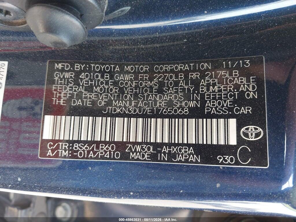JTDKN3DU7E1765068 2014 TOYOTA PRIUS photo no. 9
