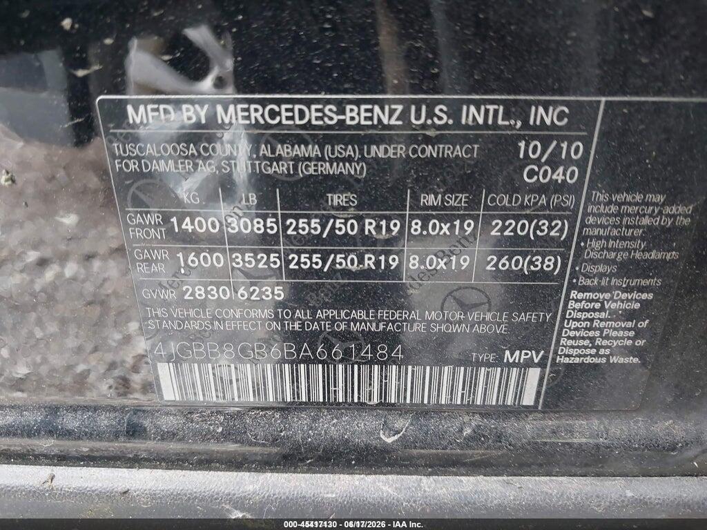 4JGBB8GB6BA661484 2011 MERCEDES-BENZ ML 350 photo no. 9