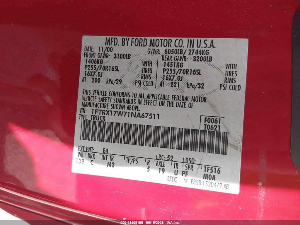 1FTRX17W71NA67511 2001 FORD F-150 photo no. 9