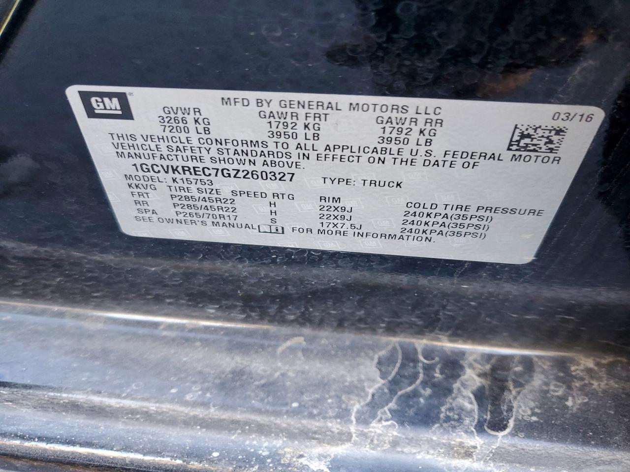2016 CHEVROLET SILVERADO K1500 LT — Фото 12 из 12