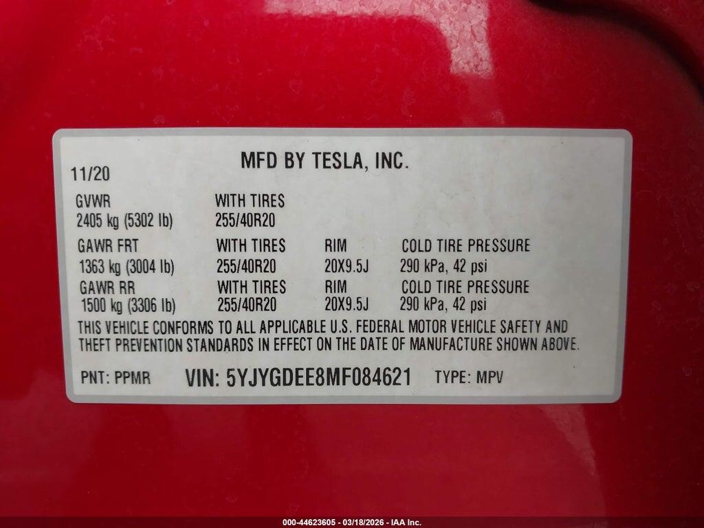 5YJYGDEE8MF084621 2021 TESLA MODEL Y photo no. 9