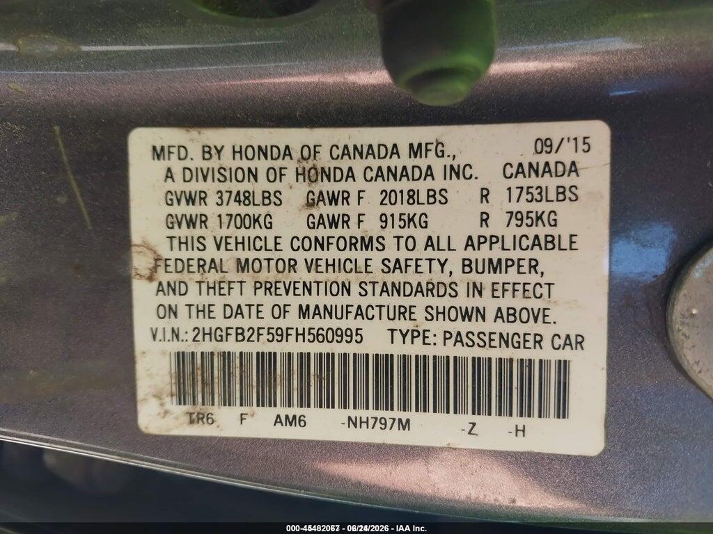 2HGFB2F59FH560995 2015 HONDA CIVIC photo no. 9