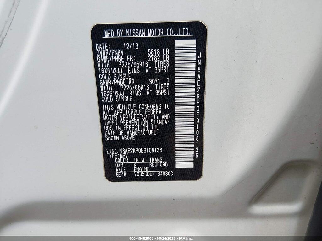 JN8AE2KP0E9108136 2014 NISSAN QUEST photo no. 9