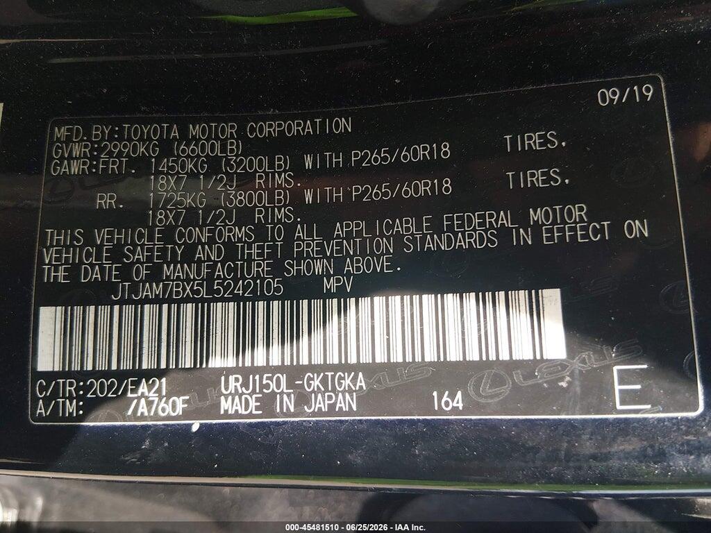 JTJAM7BX5L5242105 2020 LEXUS GX 460 photo no. 9