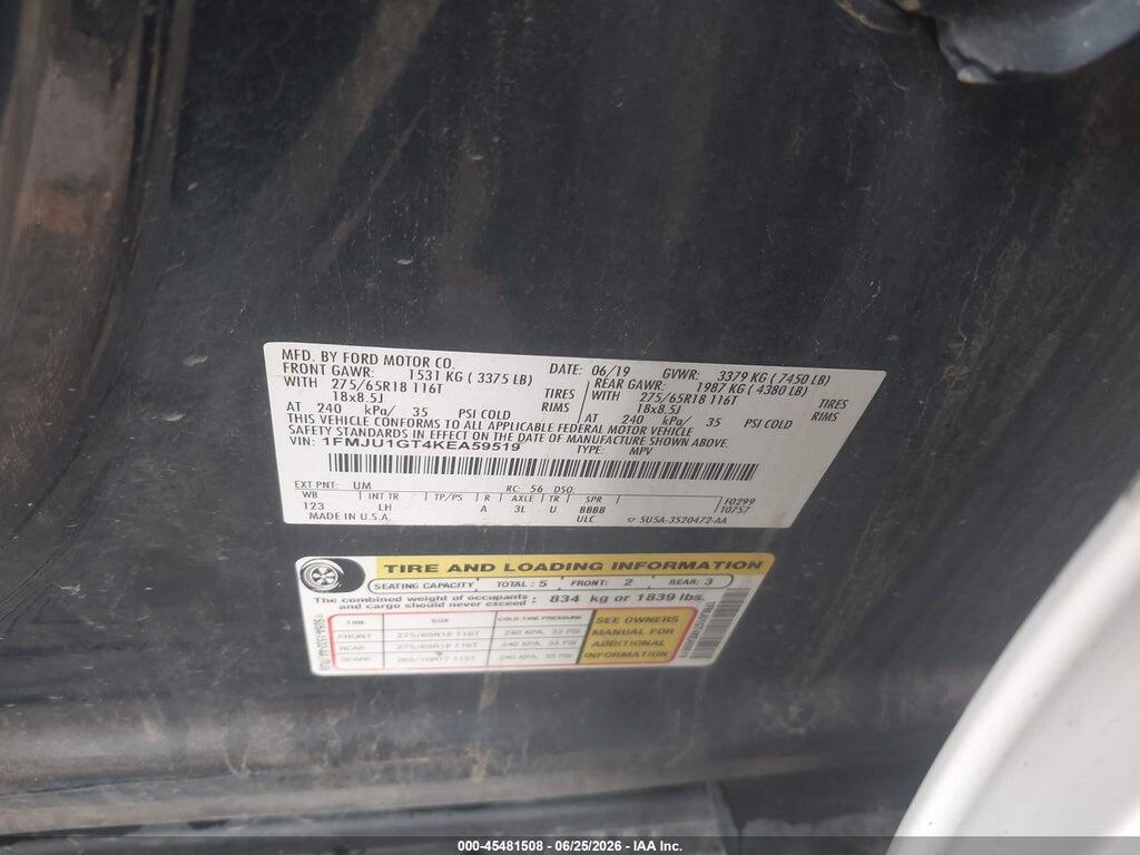 1FMJU1GT4KEA59519 2019 FORD EXPEDITION photo no. 9