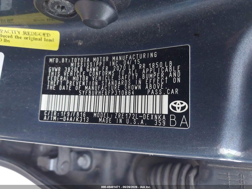 5YFBURHE6FP310864 2015 TOYOTA COROLLA photo no. 9