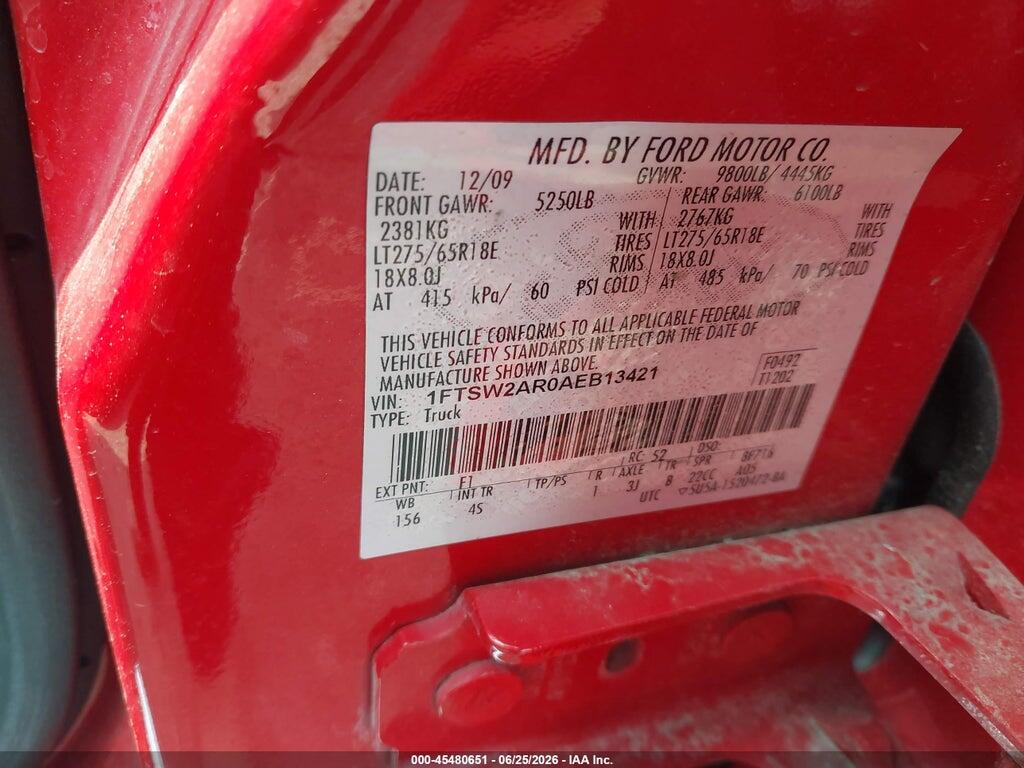 1FTSW2AR0AEB13421 2010 FORD SUPER DUTY F-250 SRW photo no. 9