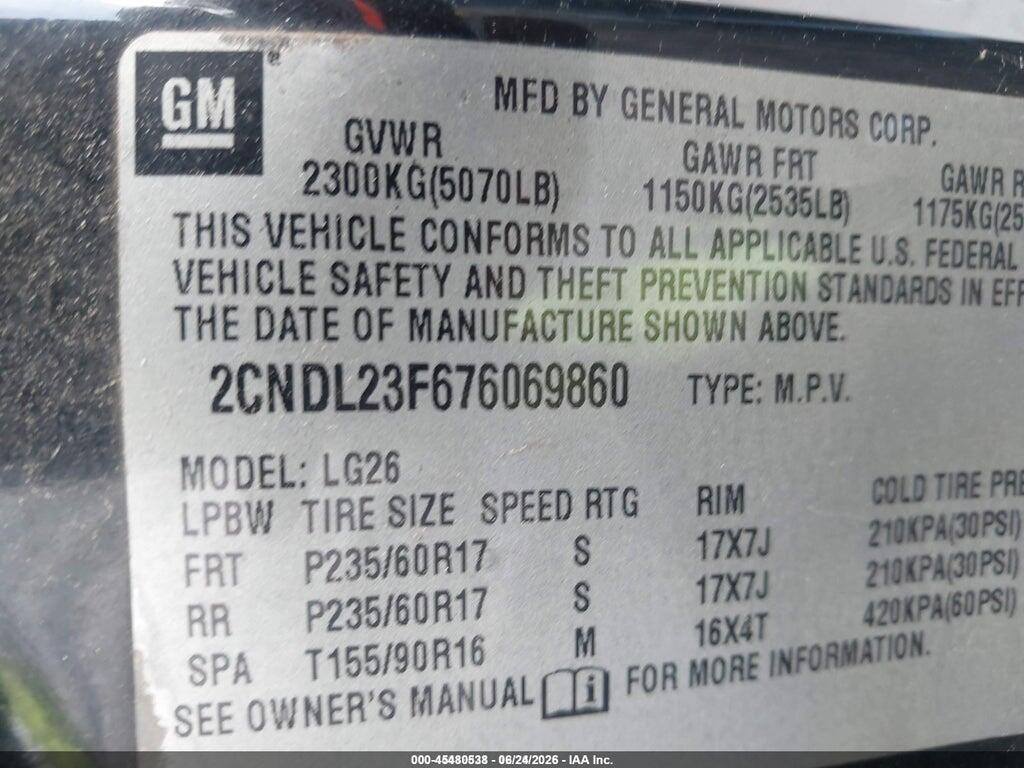 2CNDL23F676069860 2007 CHEVROLET EQUINOX photo no. 9
