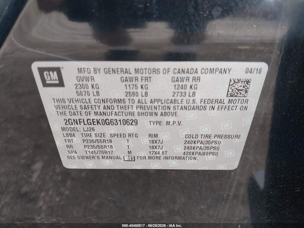 2GNFLGEK0G6310629 2016 CHEVROLET EQUINOX photo no. 9