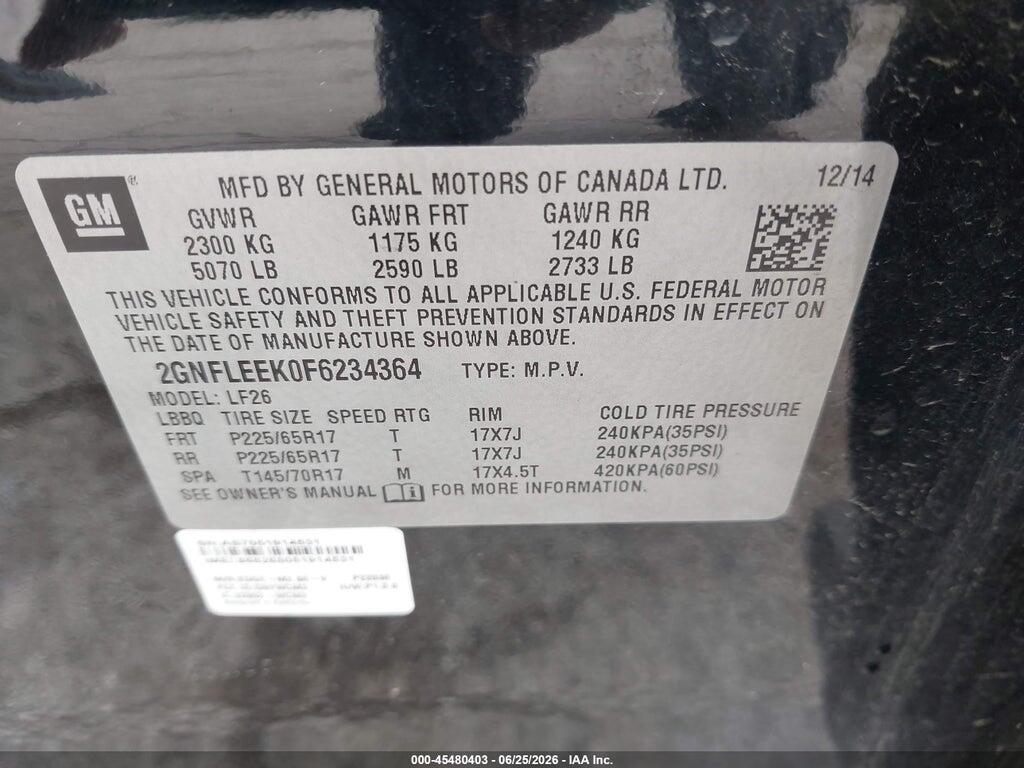 2GNFLEEK0F6234364 2015 CHEVROLET EQUINOX photo no. 9