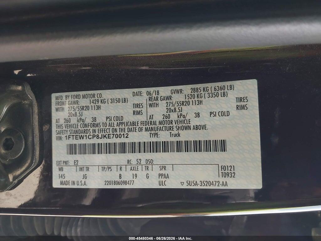 1FTEW1CP8JKE70012 2018 FORD F-150 photo no. 9