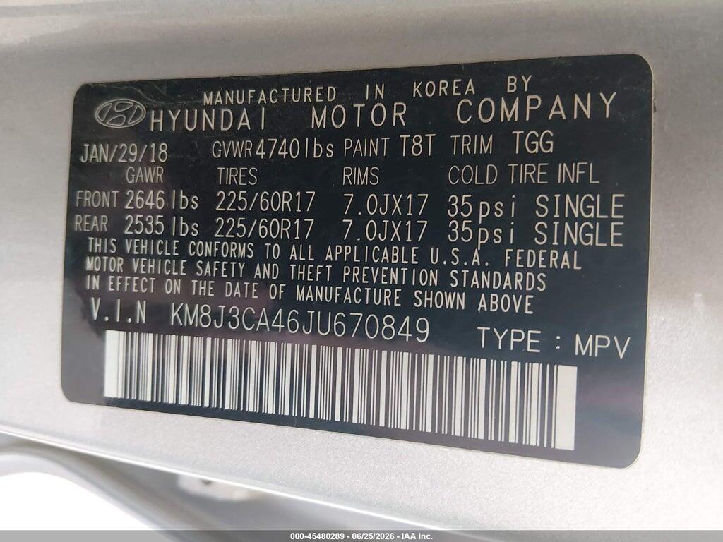 KM8J3CA46JU670849 2018 HYUNDAI TUCSON photo no. 9