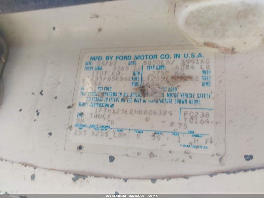 1FTHX25L2HKB06379 1987 FORD F250 photo no. 9