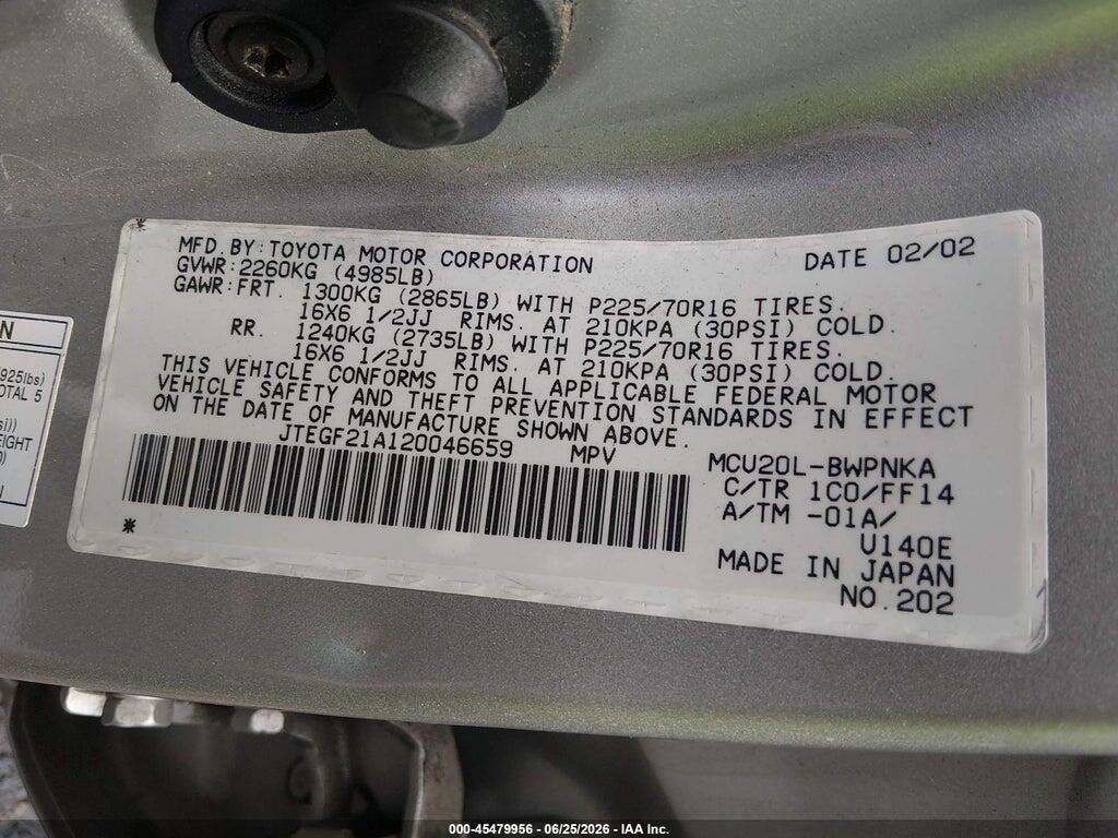 JTEGF21A120046659 2002 TOYOTA HIGHLANDER photo no. 9