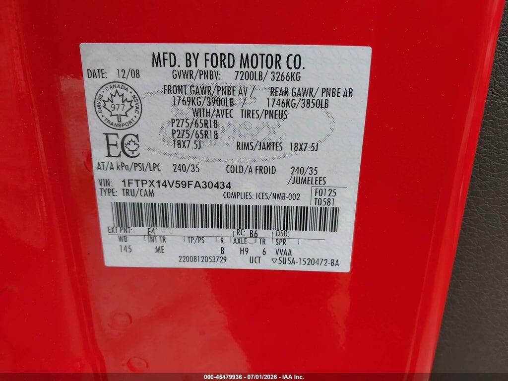 1FTPX14V59FA30434 2009 FORD F-150 photo no. 9