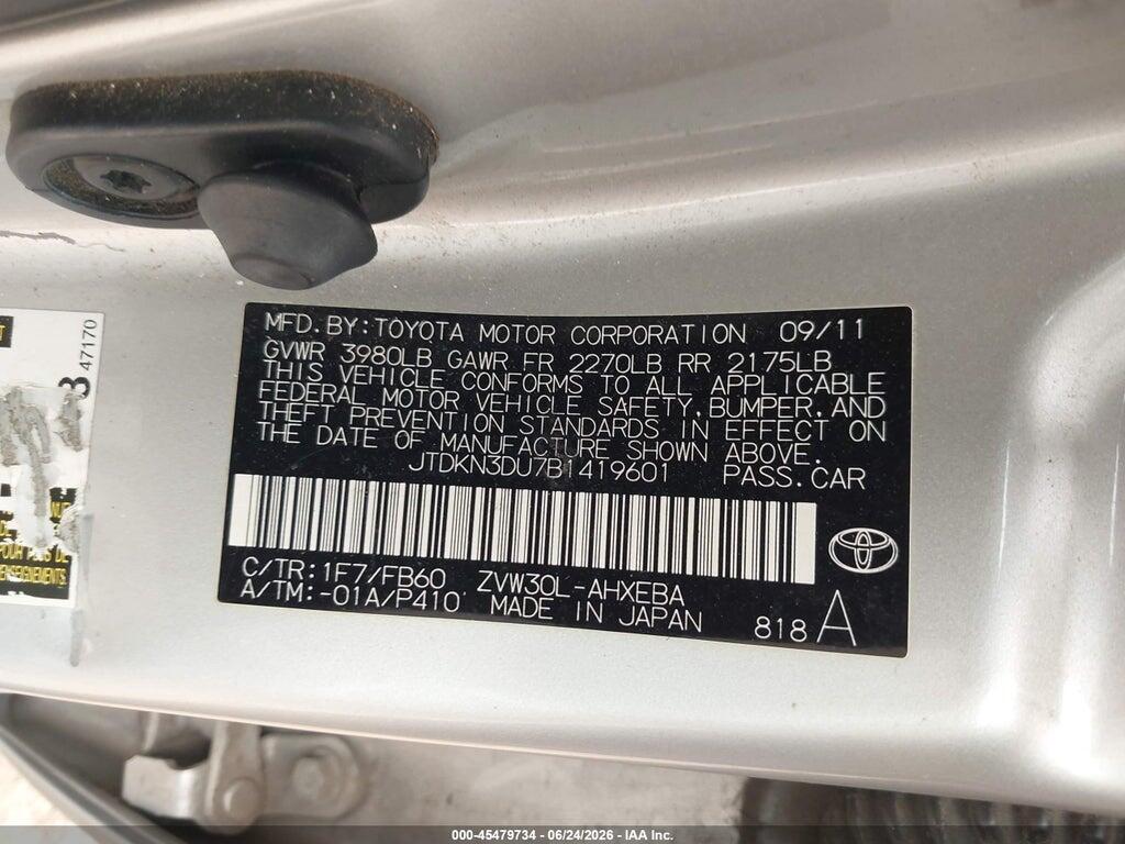 JTDKN3DU7B1419601 2011 TOYOTA PRIUS photo no. 9