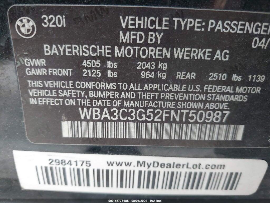 WBA3C3G52FNT50987 2015 BMW 320I photo no. 9