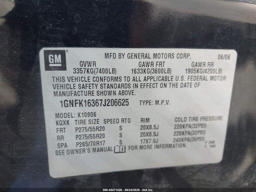 1GNFK16367J206625 2007 CHEVROLET SUBURBAN photo no. 9