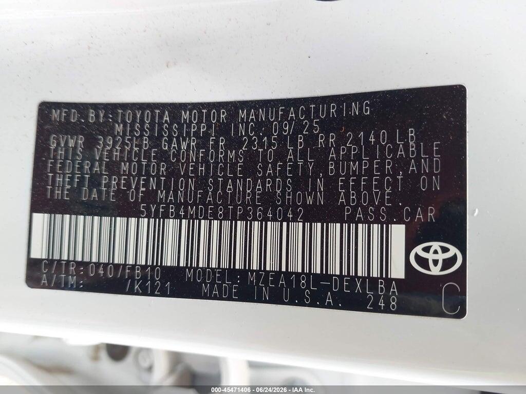 5YFB4MDE8TP364042 2026 TOYOTA COROLLA photo no. 9