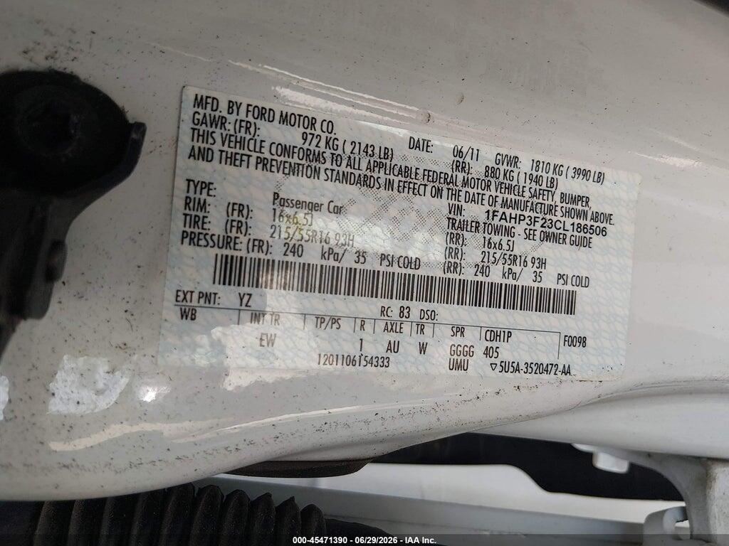 1FAHP3F23CL186506 2012 FORD FOCUS photo no. 9